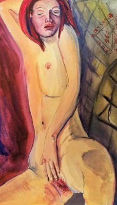 Prostitute al bordello-Acquerello su carta,40x30